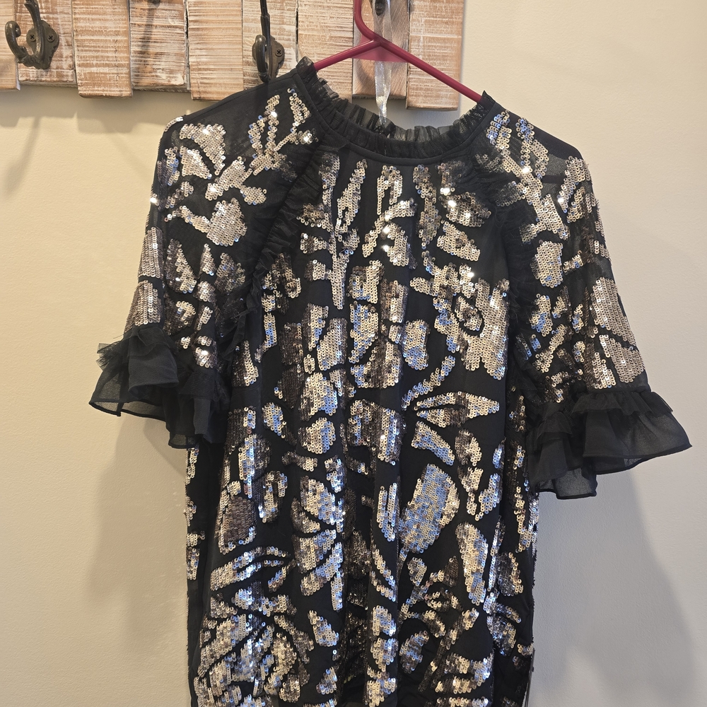 Needle & Thread Black Top with Gold Sequins